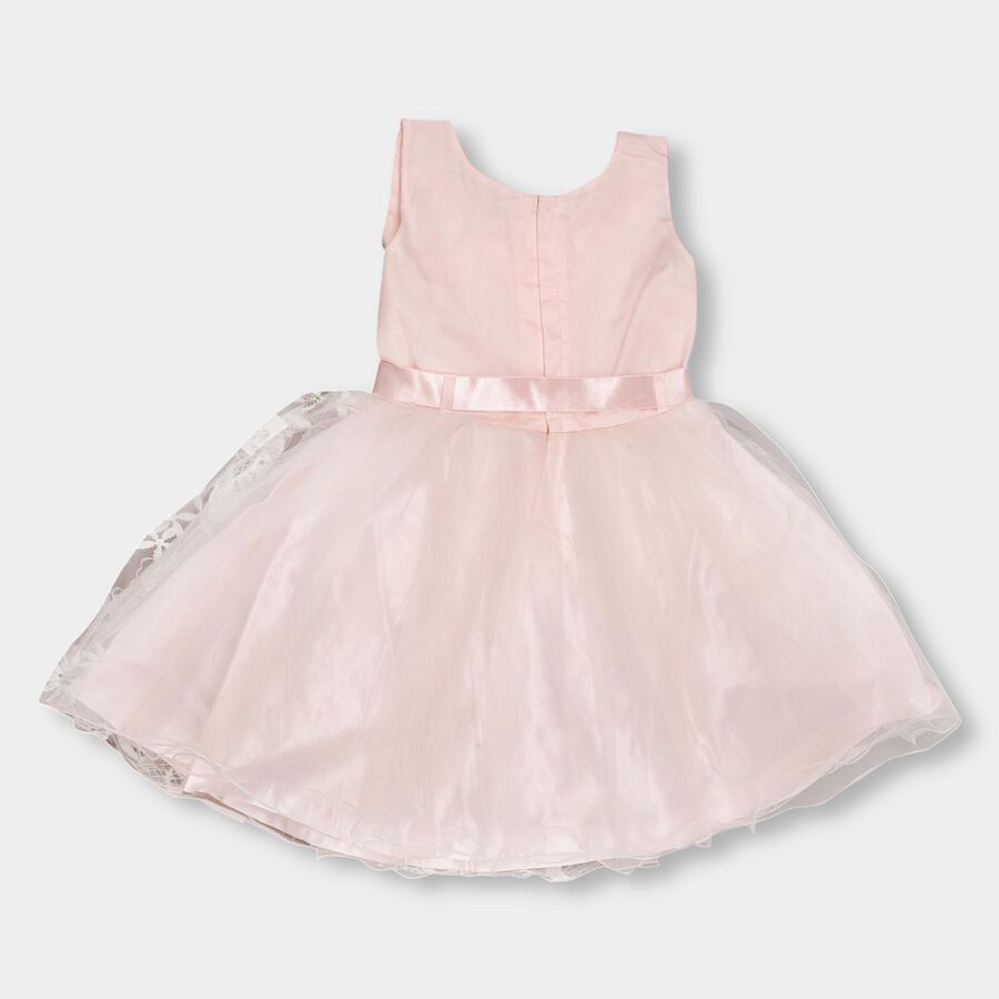 Girls' Soft Pink Flared Sleeveless Embroidered Frock, Light Pink, large image number null
