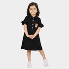Girls' Black A-Line Teddy Print Shirt Collar Frock, Black, small