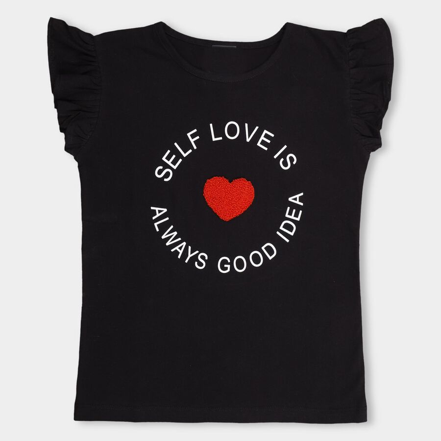 Girls' 100% Cotton T-Shirt, Black, large