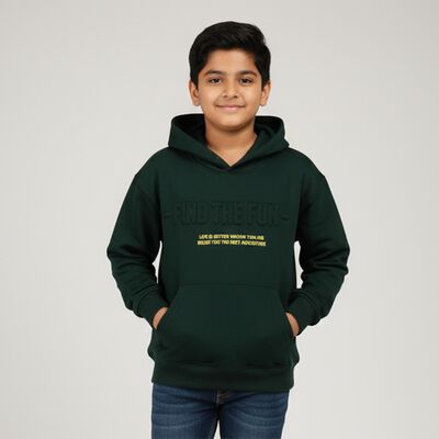 Boys' Dark Olive Green Hooded Neck Casual Sweatshirt