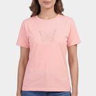 Women's Light Pink Round Neck Graphic Print T-Shirt, Light Pink, small