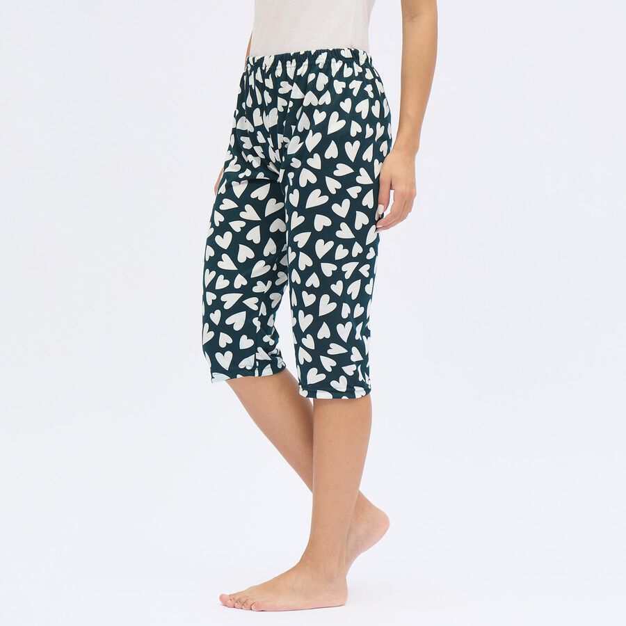 Women's Deep Teal Regular Fit Printed Jogger Capri, Teal Blue, large image number null