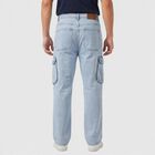 Men's Light Blue Cargo Fit Washed Jeans, हल्का नीला, small
