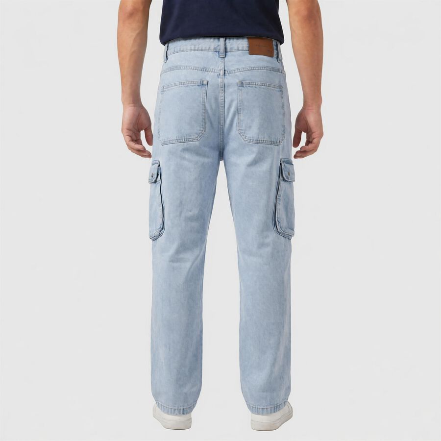 Men's Light Blue Cargo Fit Washed Jeans, हल्का नीला, large
