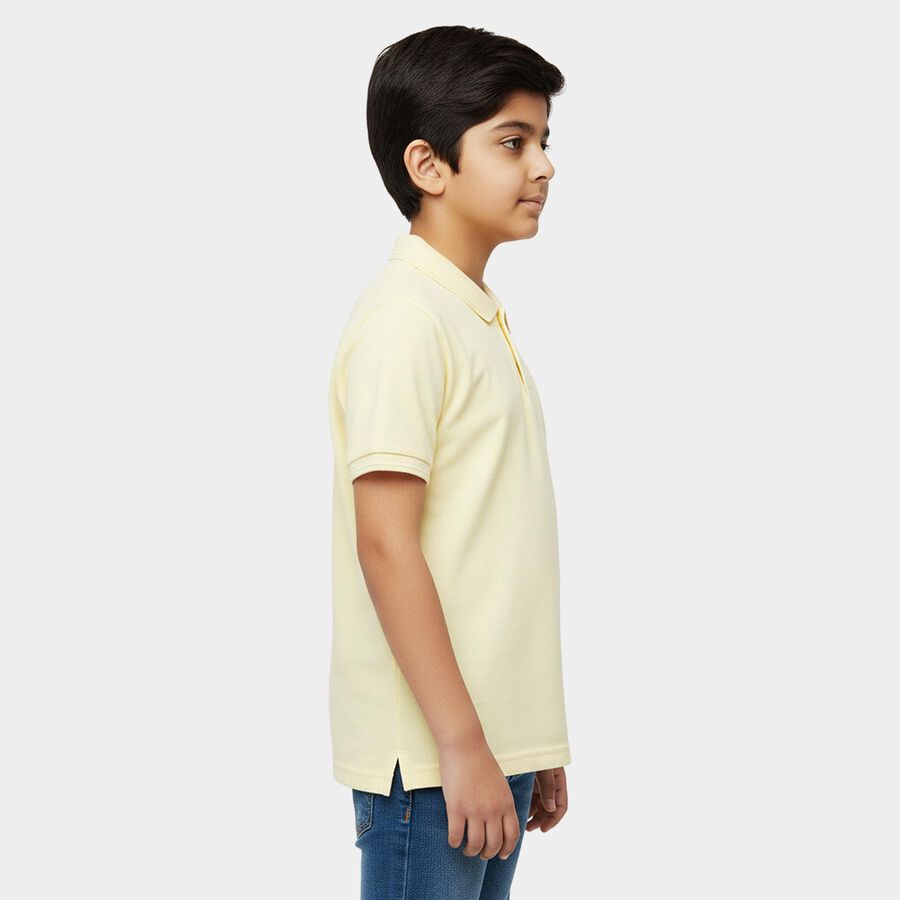 Boys' Yellow Round Neck Casual T-Shirt, पीला, large