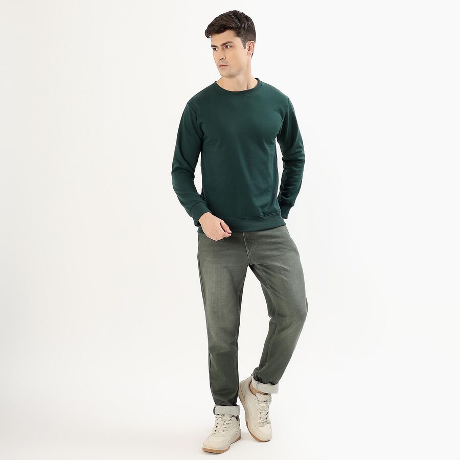 Men's Dark Green Crew Neck Casual Sweatshirt, Dark Green, large image number null