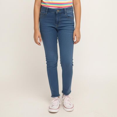 Girls' Stonewashed Blue Skinny Fit Frayed Hem Jeans