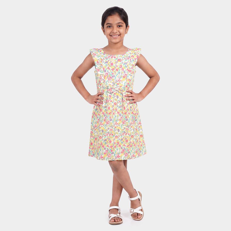 Girls' Yellow Floral Printed Fit and Flare Frock, Yellow, large