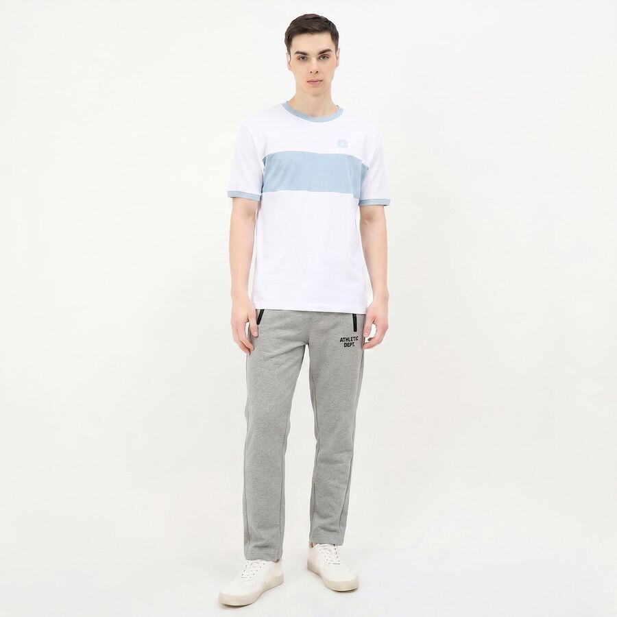 Men's Grey Slim Fit Printed Track Pants, Melange Light Grey, large