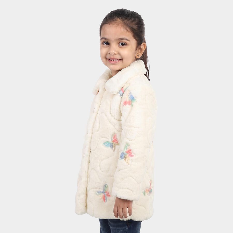 Girls' White Spread Collar Fleece Jacket, White, large