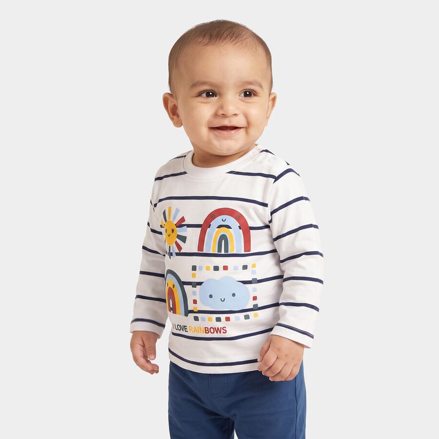 Infants' White Cotton Round Neck Regular T-Shirt, White, large