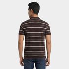 Men's Brown Cotton Polo Neck Striped T-Shirt, भूरा, small