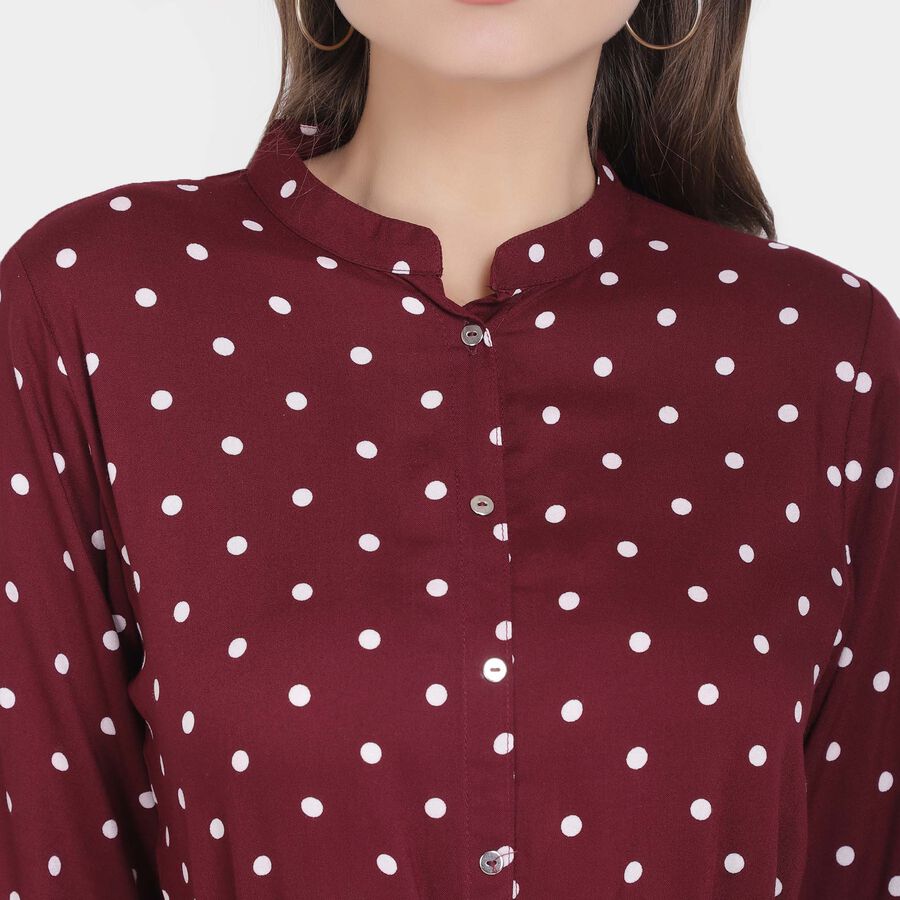 Printed A Line Dress, Wine, large image number null