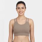 Women's Brown Round Neck Seamless Sports Bra, Brown, small
