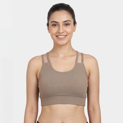 Women's Brown Round Neck Seamless Sports Bra