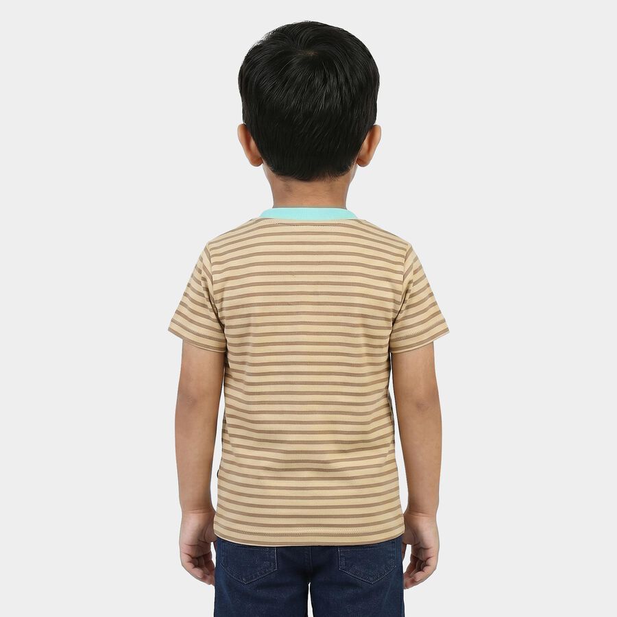 Boys Beige Crew Neck Regular T-Shirt, Beige, large