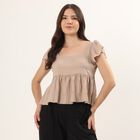 Women's Beige High Neck Textured Top, Beige, small