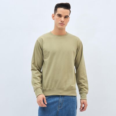 Men's Light Olive Green Crew Neck Casual Sweatshirt