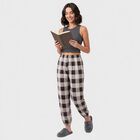 Women's Brown Relaxed Fit Checked Harem Pants, भूरा, small