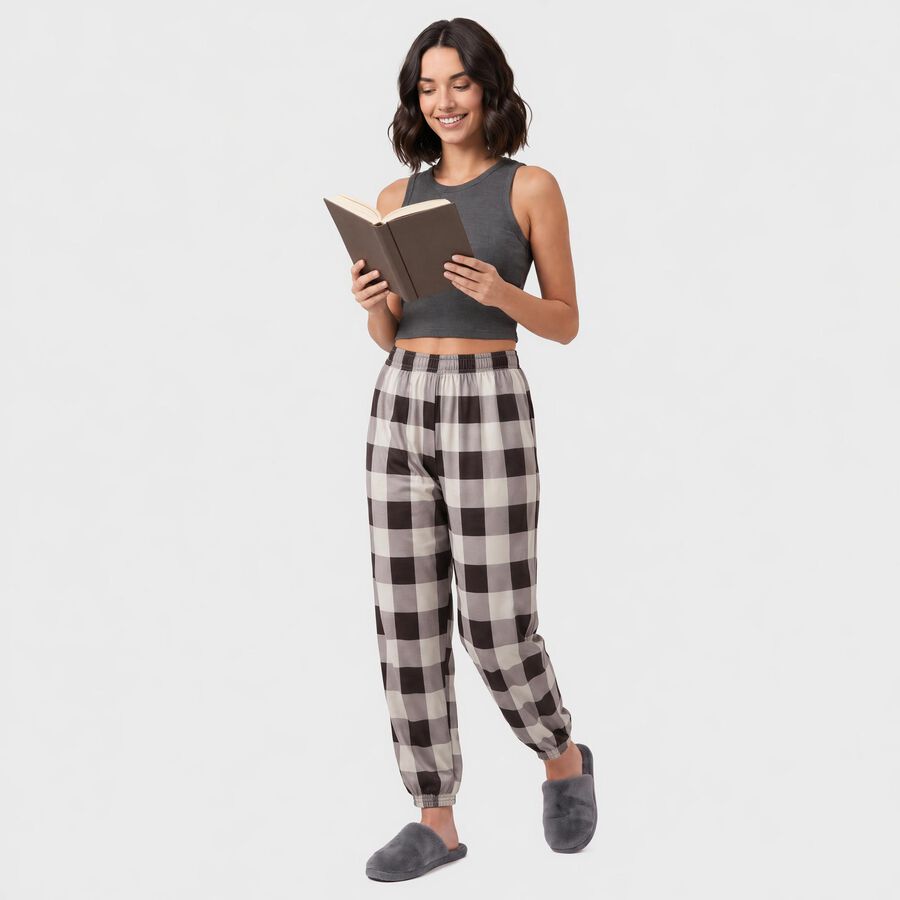 Women's Brown Relaxed Fit Checked Harem Pants, भूरा, large