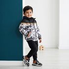 Boys Grey Hooded Puffer Jacket, Dark Grey, small