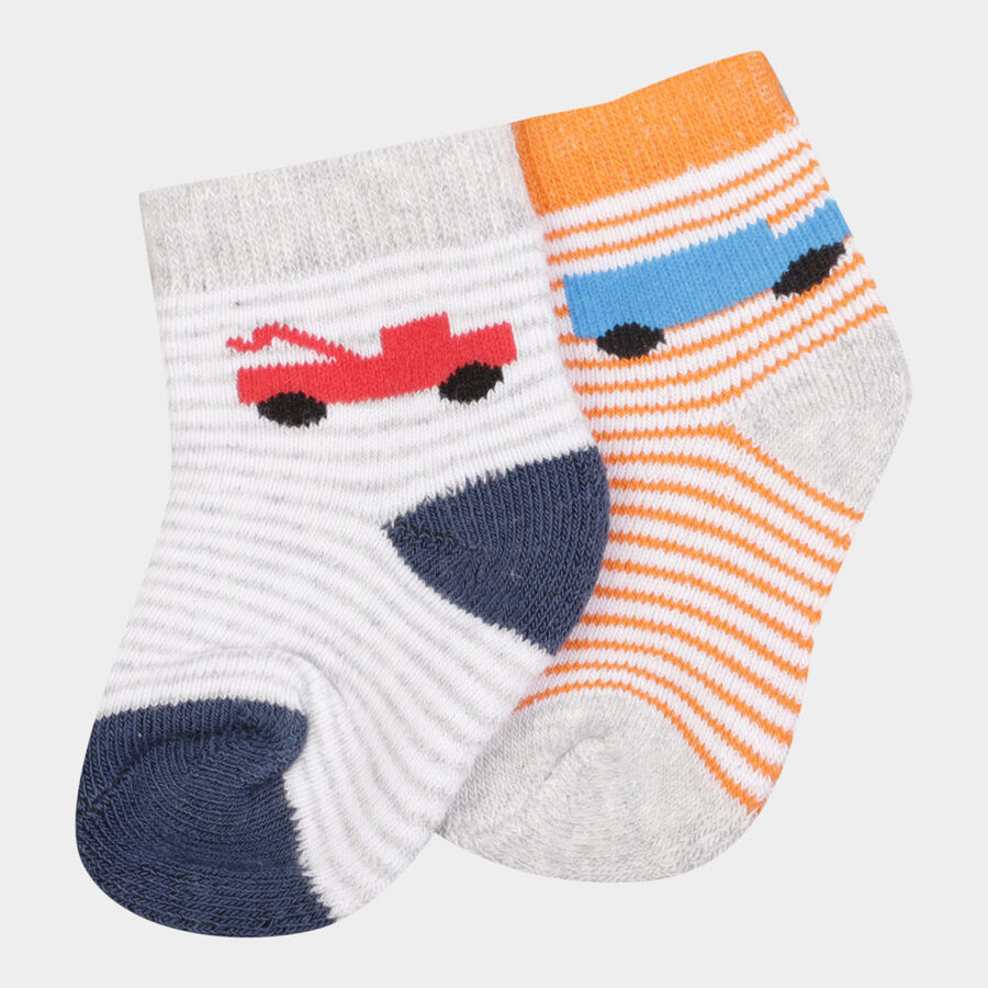 Infants Stripes Cotton Socks, Melange Light Grey, large image number null