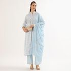 Women's Light Powder Blue Embroidered V-Neck Kurta, हल्का नीला, small image number null