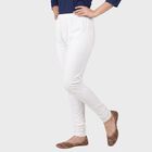 Women's White Cotton Blend Elastic Waist Slim Fit Churidar, White, small