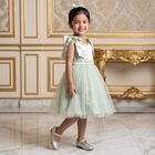 Girls' Mint Green Fit and Flare Bow Detail Party Wear Frock, हल्का हरा, small