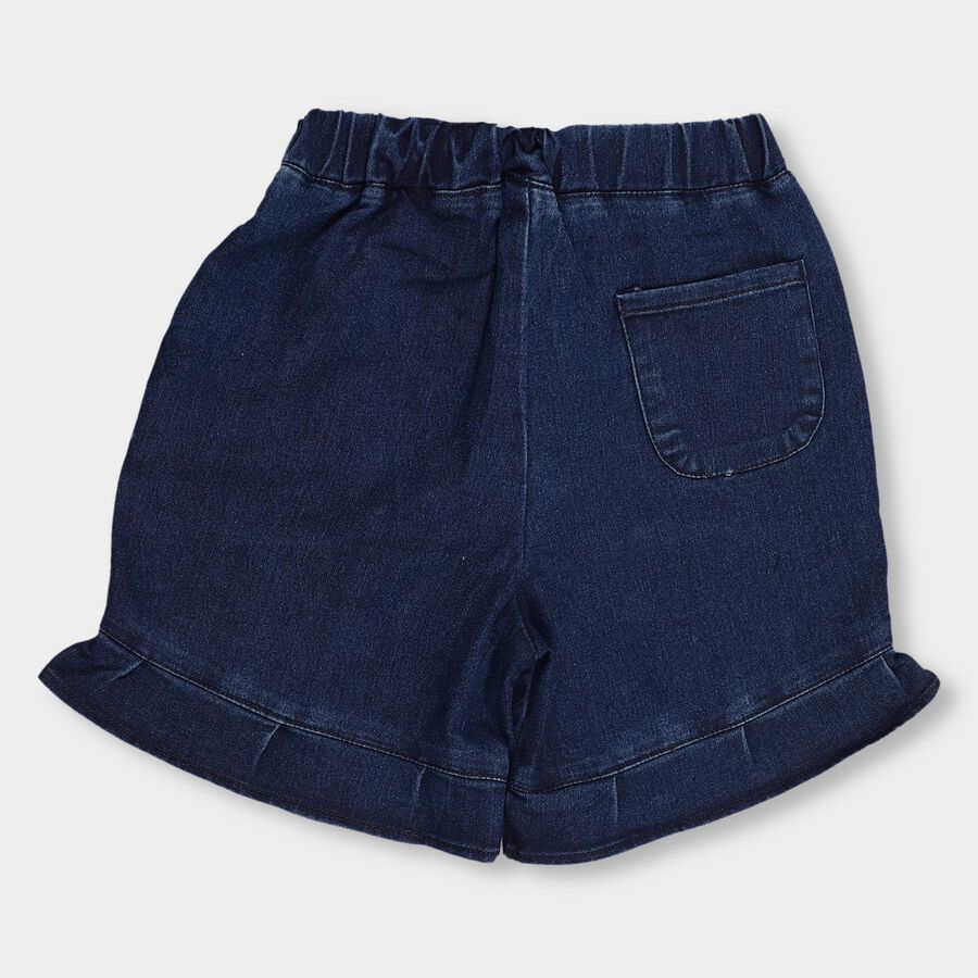 Girls' Dark Indigo Embroidered Ruffle Hem Shorts, गहरा नीला, large image number null