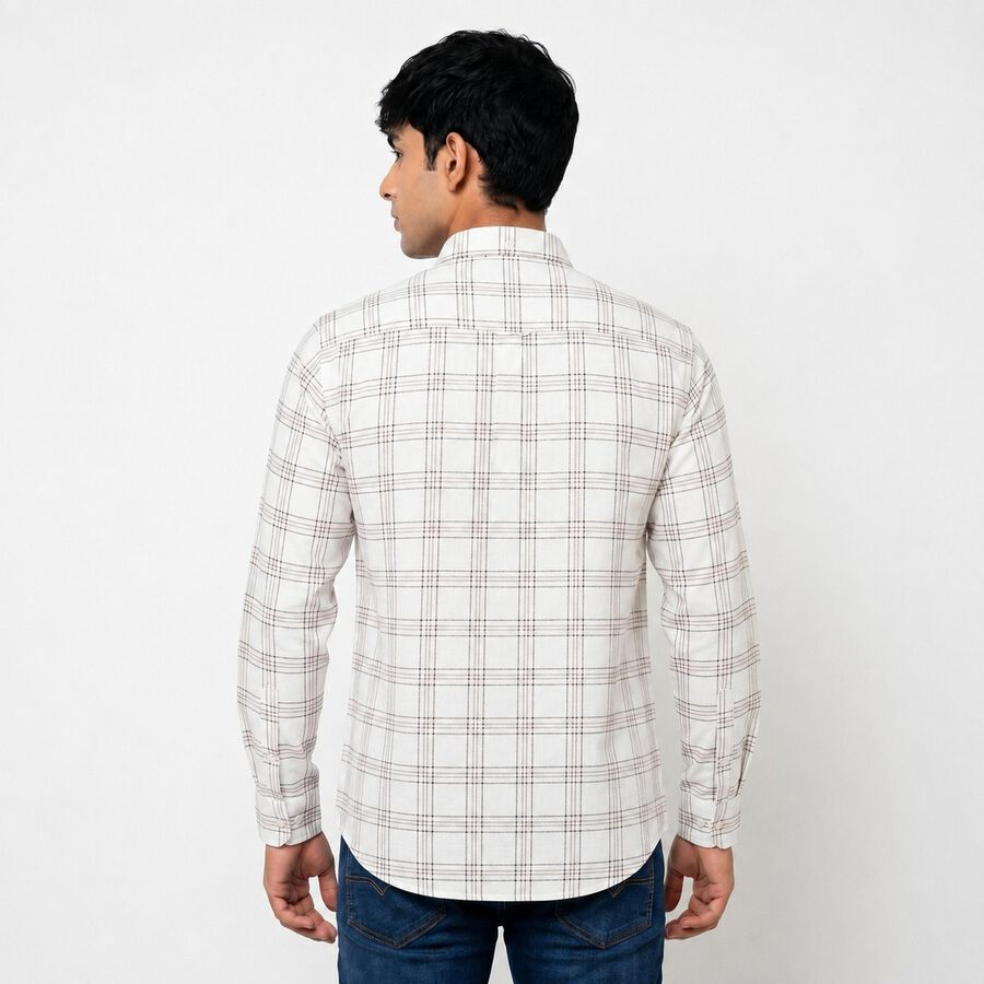 Men's Brown Cotton Checked Regular Fit Casual Shirt, Brown, large