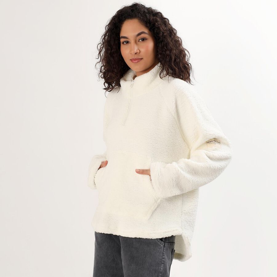 Women's Off-White Half-Zip Relaxed Fit Sweatshirt, ऑफ व्हाइट, large image number null