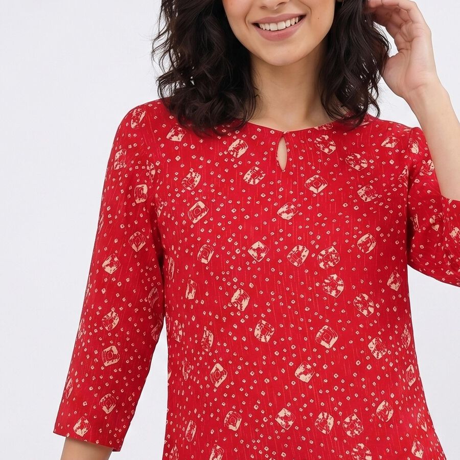 Women's Fuchsia Round Neck Printed Straight Kurti, Fuchsia, large
