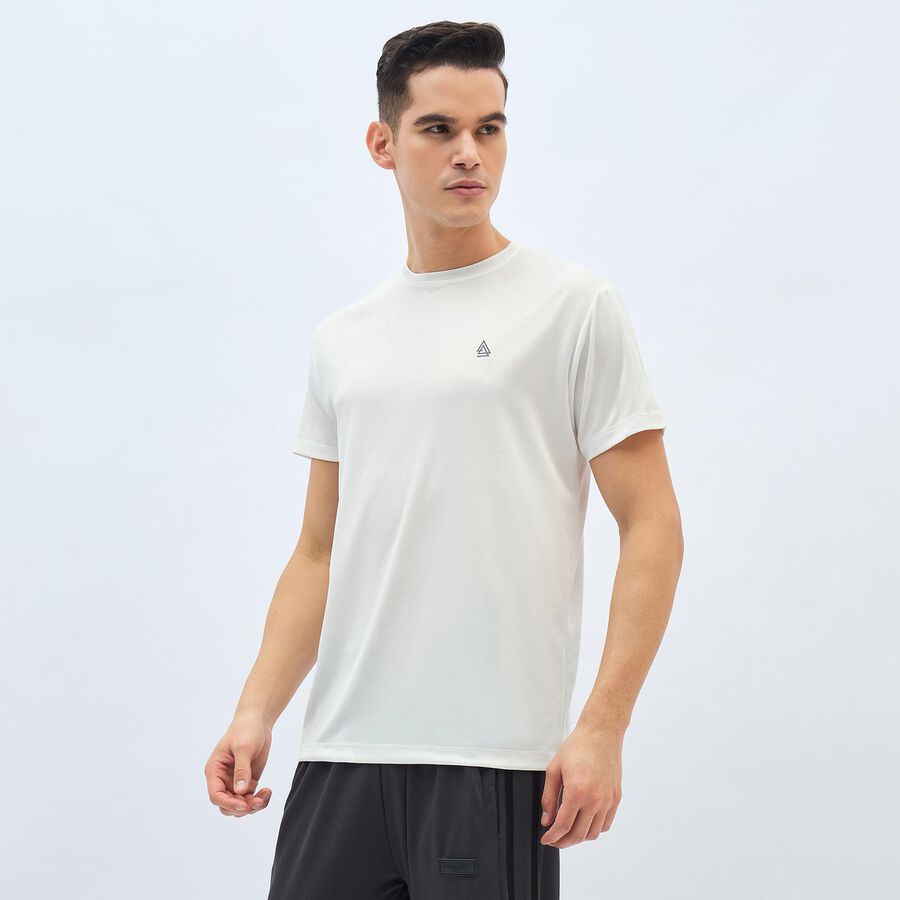 Men's Bright Eggshell White Crew Neck Athleisure T-Shirt, सफ़ेद, large