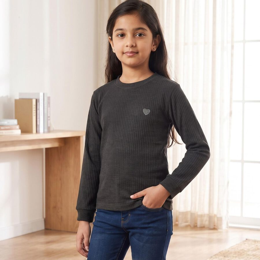 Girls Charcoal Long Sleeve Thermal, Charcoal, large