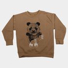 Boys' Beige Crew Neck Pullover Graphic Print Sweatshirt, गहरा पीला, small