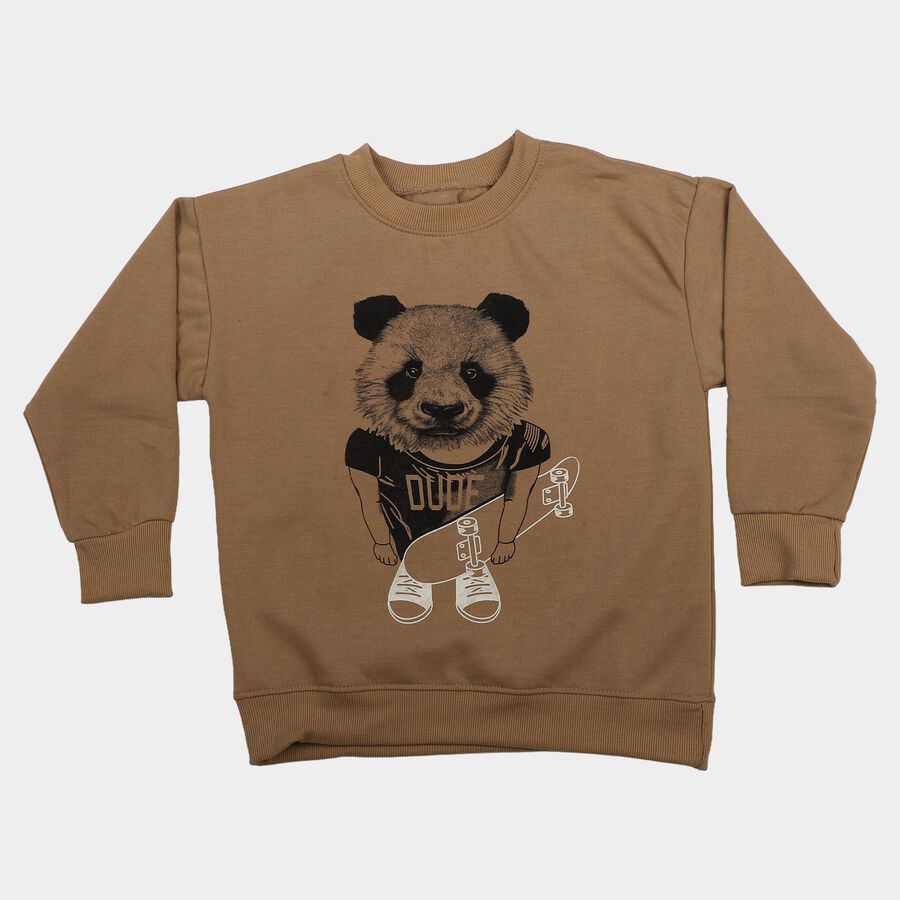 Boys' Beige Crew Neck Pullover Graphic Print Sweatshirt, गहरा पीला, large