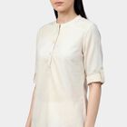 Women's White Cotton Round Neck Straight Kurti, Off White, small