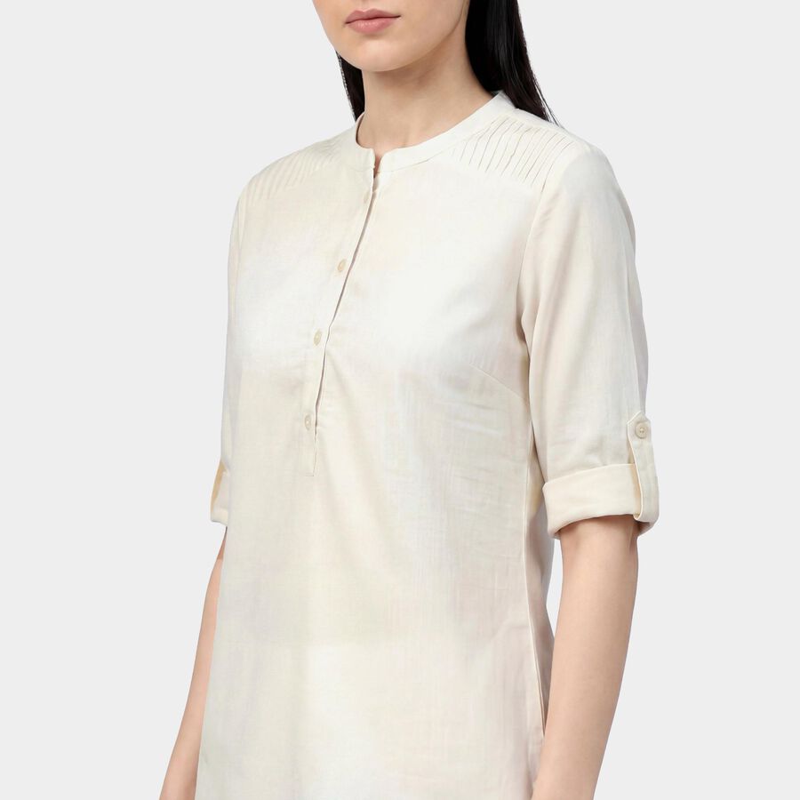 Women's White Cotton Round Neck Straight Kurti, Off White, large