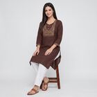 Women's Brown Round Neck Embroidered Kurta, Brown, small