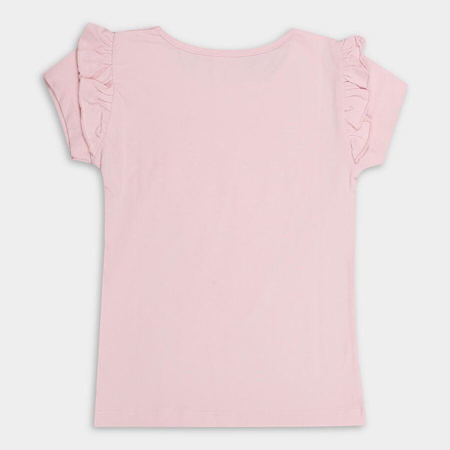 Girls' Light Pink Cotton Round Neck Casual T-Shirt, Light Pink, large image number null