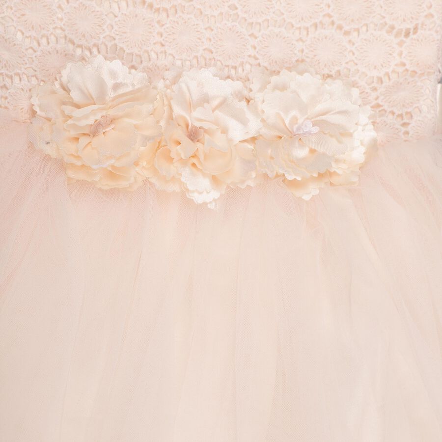 Infants' Soft Peach Lace Bodice Party Wear Frock, Light Pink, large