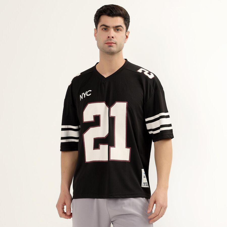 Men's Jet Black V-Neck Athleisure T-Shirt, Black, large