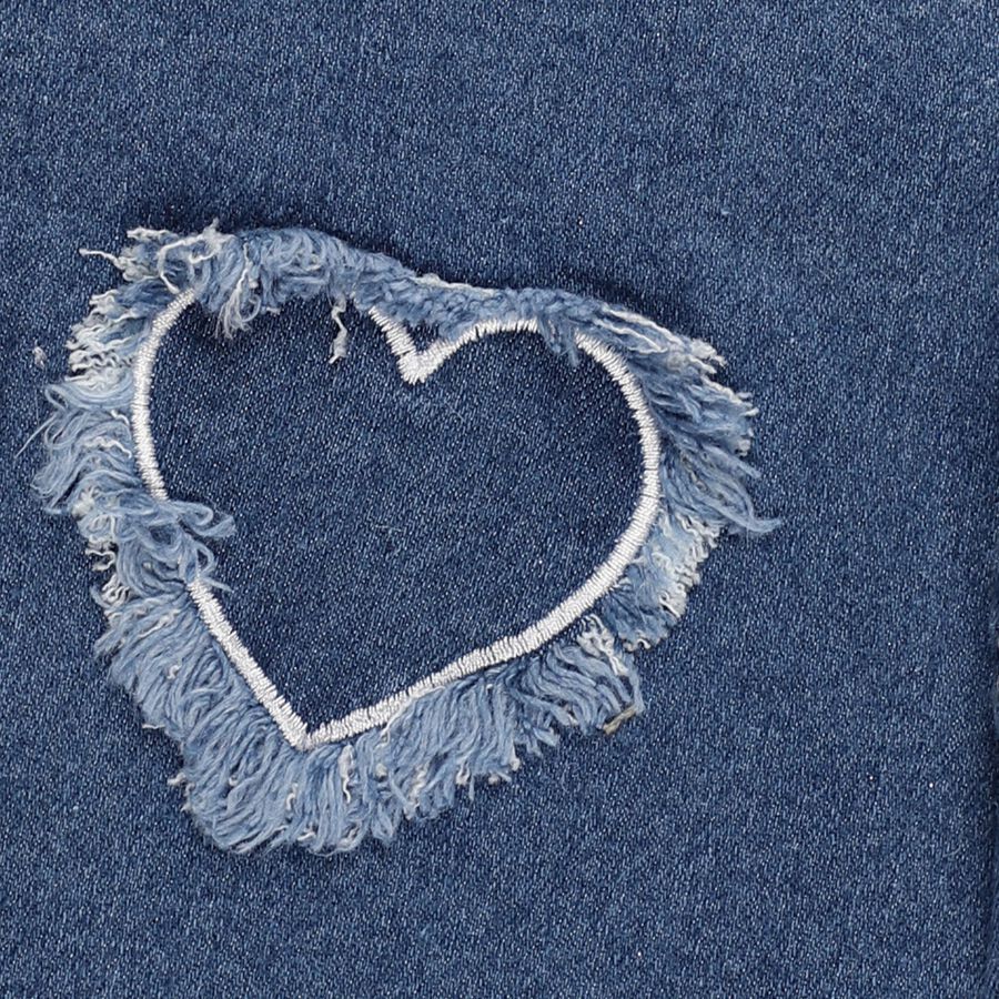 Girls' Dark Indigo Wide Leg Heart Patch Jeans, Mid Blue, large image number null