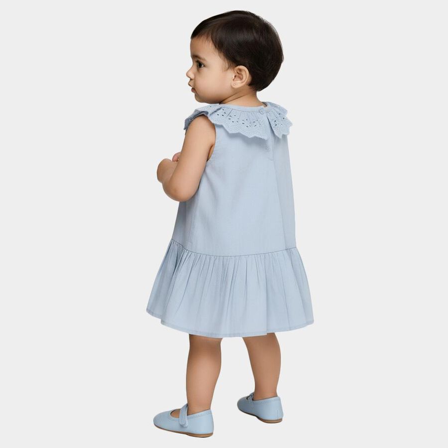 Infants' Light Blue Cotton Lace Neck Tiered Frock, हल्का नीला, large image number null