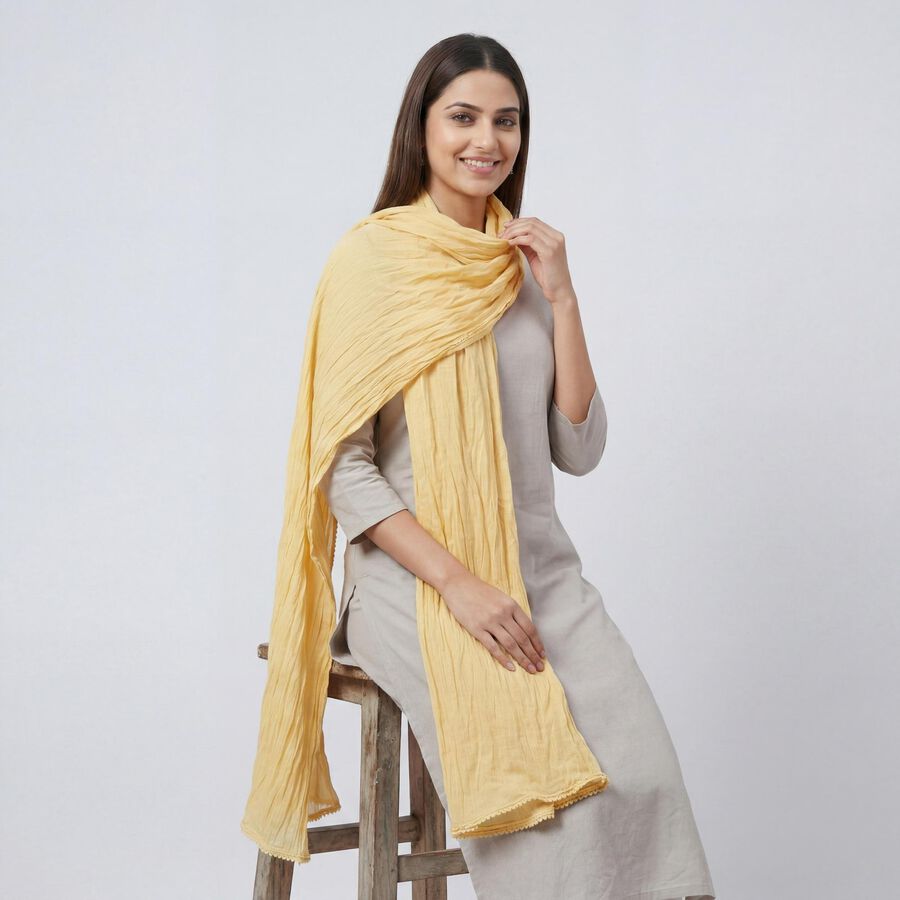 Women's Yellow Solid Dupatta, खाकी, large