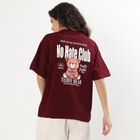 Women's Rich Wine Cotton Round Neck Casual T-Shirt, Wine, small