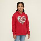 Girls Bright Cherry Red Hoodie Neck Casual Sweatshirt, Fuchsia, small image number null