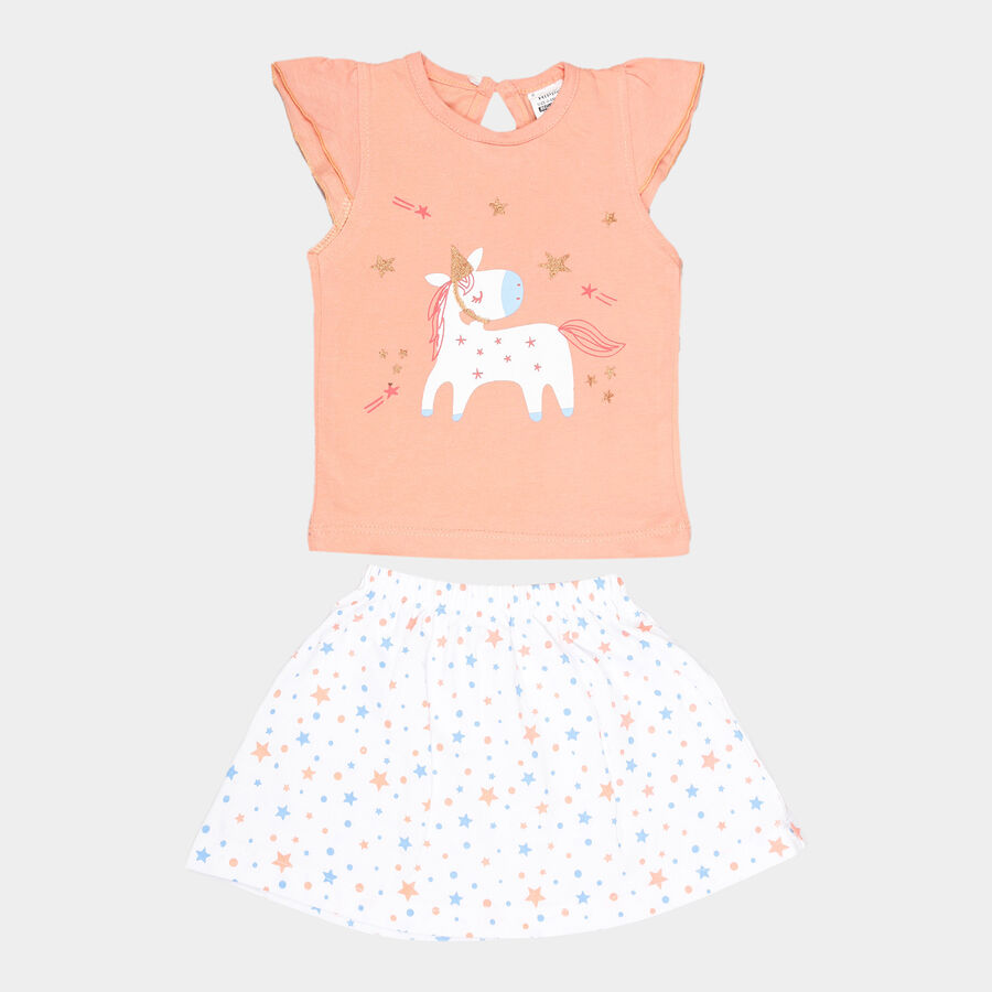Infants Solid Skirt Top Set, Peach, large image number null