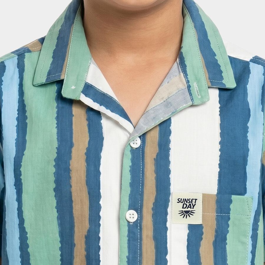 Boys' Green Cotton Camp Collar Casual Shirt, Light Green, large